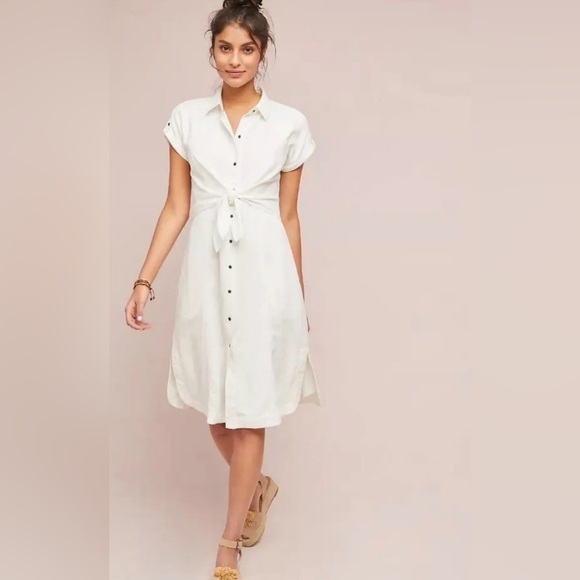 Maeve Dresses & Skirts - Maeve Tie-Front Midi Dress Linen Luxury Preppy Cowgirl Twee Coastal Resort 4 New